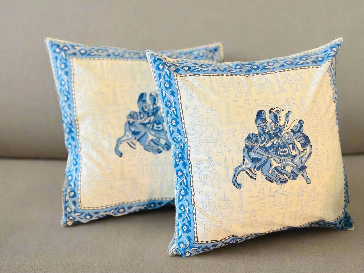 Decorative Camel Design Block Print Cushion Cover - Set of 2
