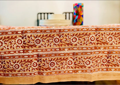 Floral Hand Block Cotton Tablecloth Set – Peach & White