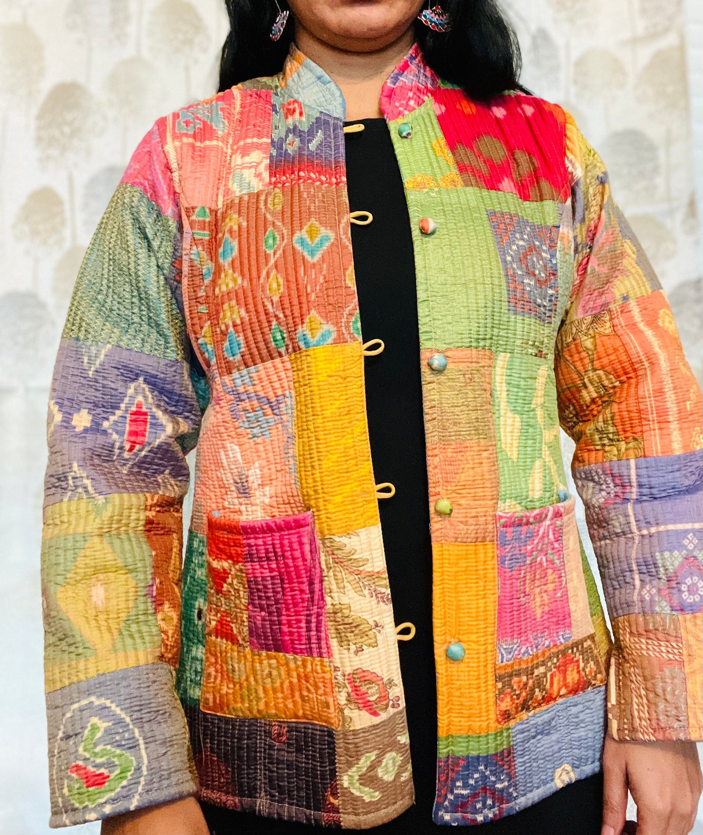 Handmade Reversible Bohemian Patchwork Quilted Jacket, Kantha Jacket, Women's Short Coat, Gift for Her