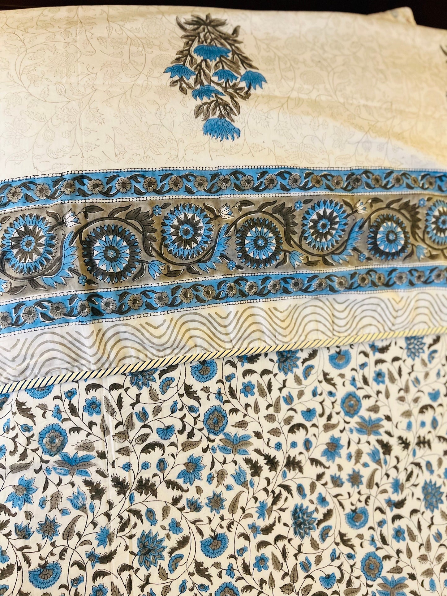 Reversible Block Print Blue Floral Cotton Dohar – Queen Size