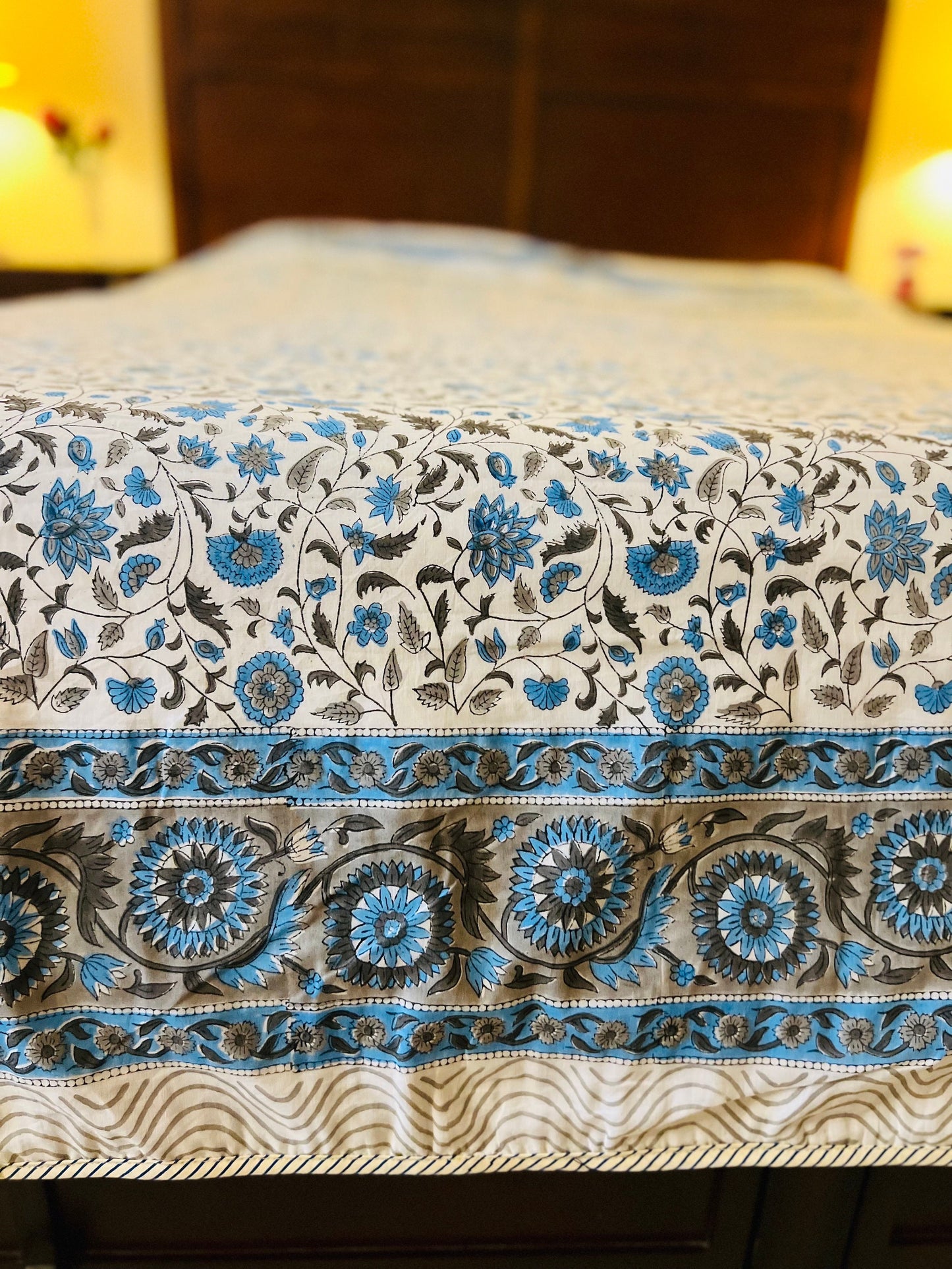 Reversible Block Print Blue Floral Cotton Dohar – Queen Size