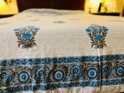 Reversible Block Print Blue Floral Cotton Dohar – Queen Size