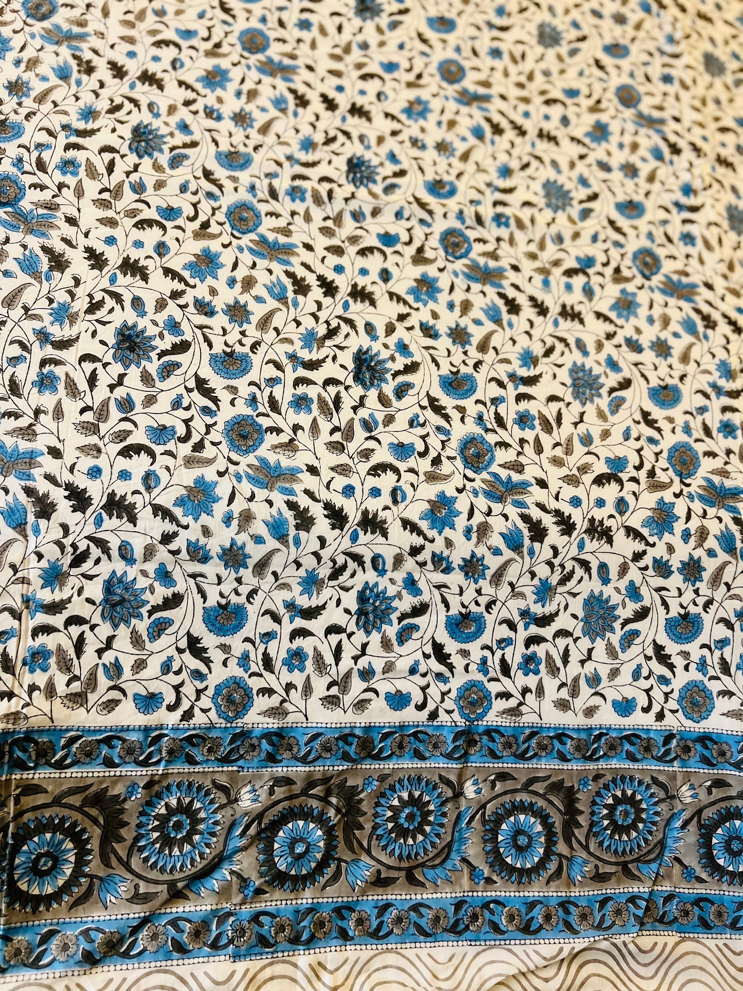 Reversible Block Print Blue Floral Cotton Dohar – Queen Size